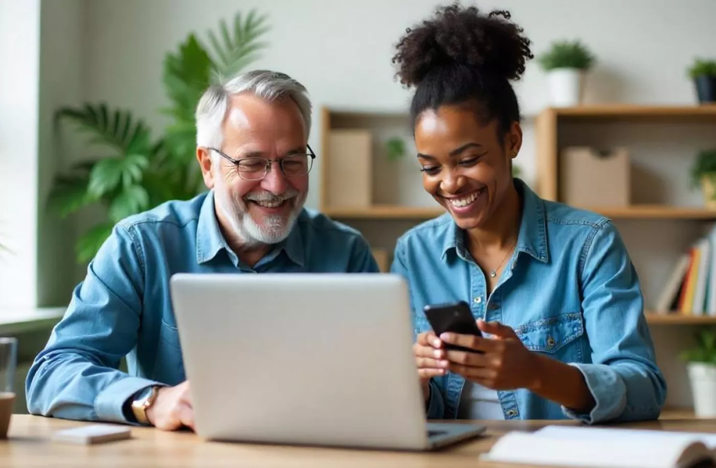 Een man en een vrouw achter een laptop