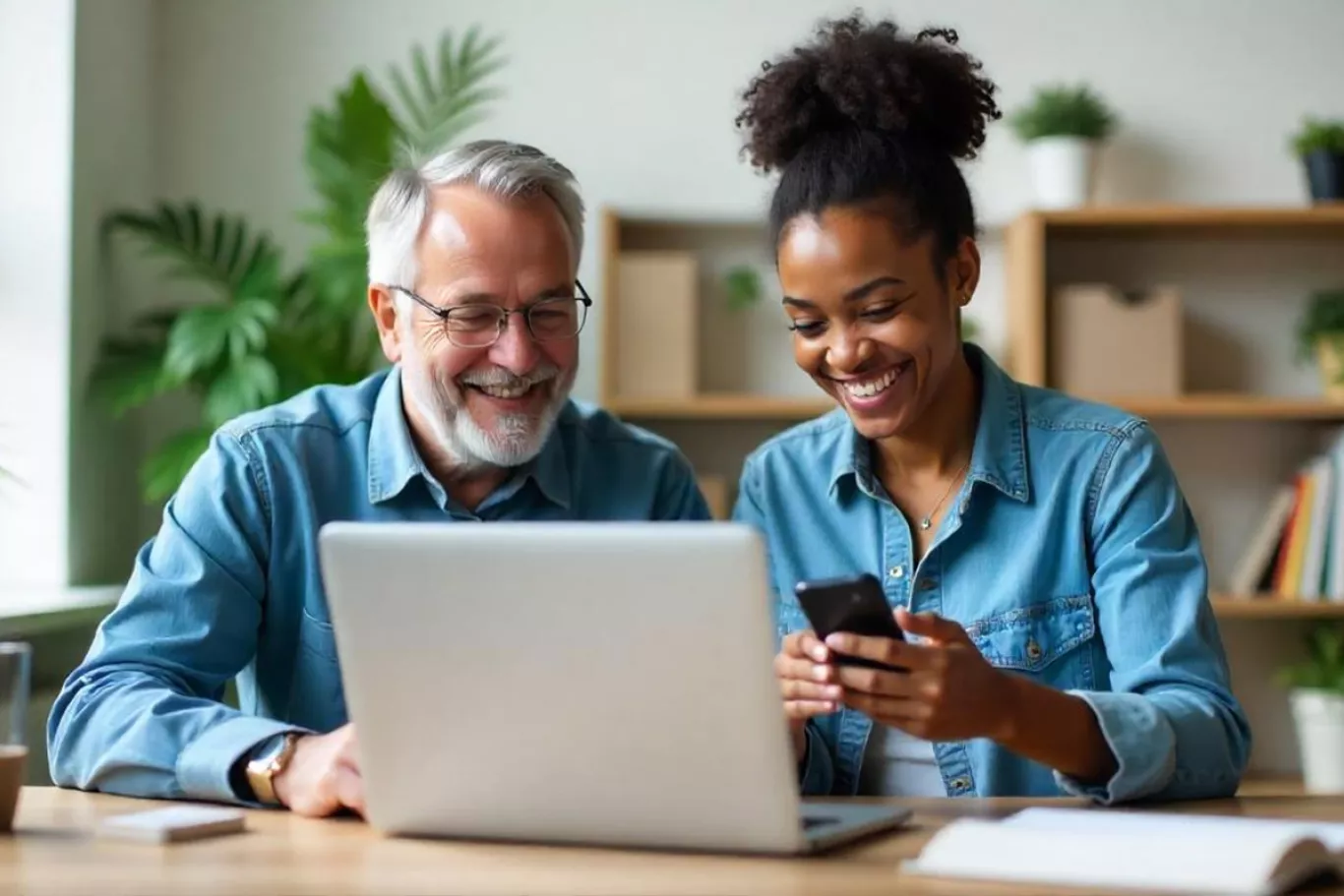 Een man en een vrouw achter een laptop